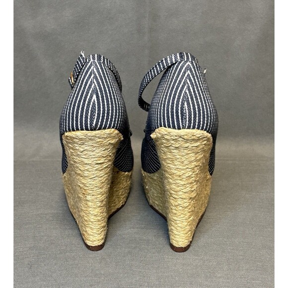 Shoedazzle Wedge Heels Size 9.5 US Navy/White w/Bow & Ankle Strap-New - Picture 3 of 9